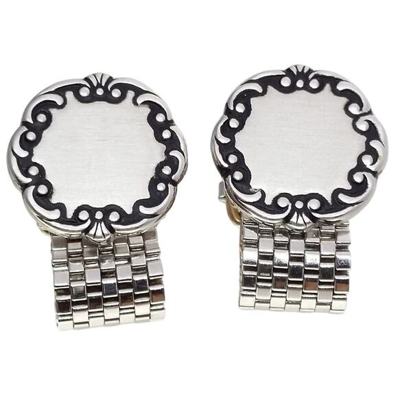 Silver & Gold Tone Cufflinks Engraved Mesh Wrap Sarah Coventry England Black - Picture 1 of 8